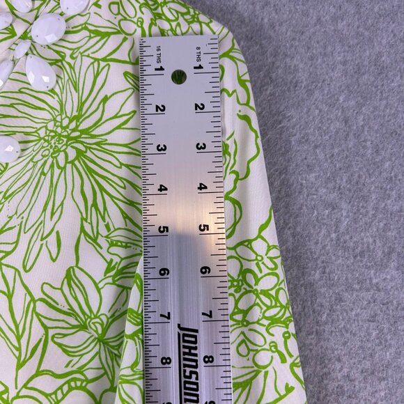 Lilly Pulitzer Tunic Womens 2 White Green Silk Blend Floral Beaded Tropical Boho - Picture 4 of 12